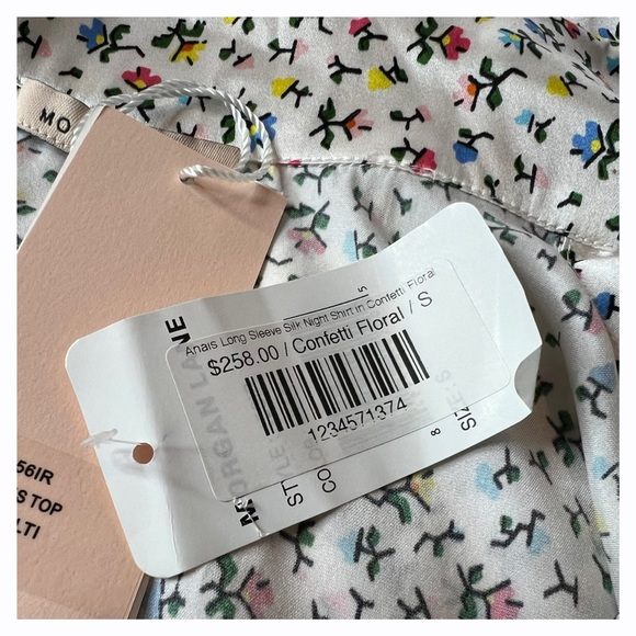 Morgan Lane Anais Long Sleeve Floral Confetti Silk Night Shirt Size Women Large - Picture 11 of 11